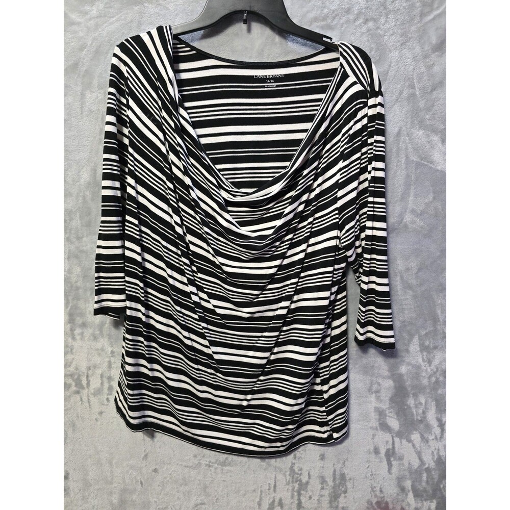 Lane Bryant Blouse To Shirt Womens 14/16 Black/White Stripe 3/4 Sleeve